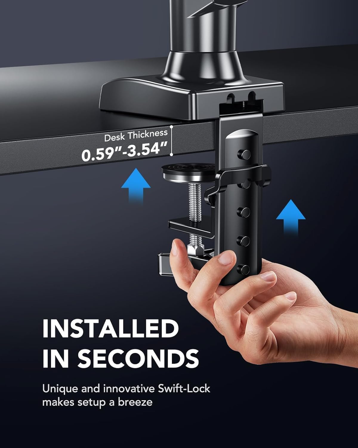 HUANUO FlowLift™ Single Monitor Mount, 13 to 32 Inch Monitor Arm, Adjustable Monitor Stand, Vesa Mount with Clamp and Grommet Base - Fits 4.4 to 19.8lbs LCD Computer Monitors