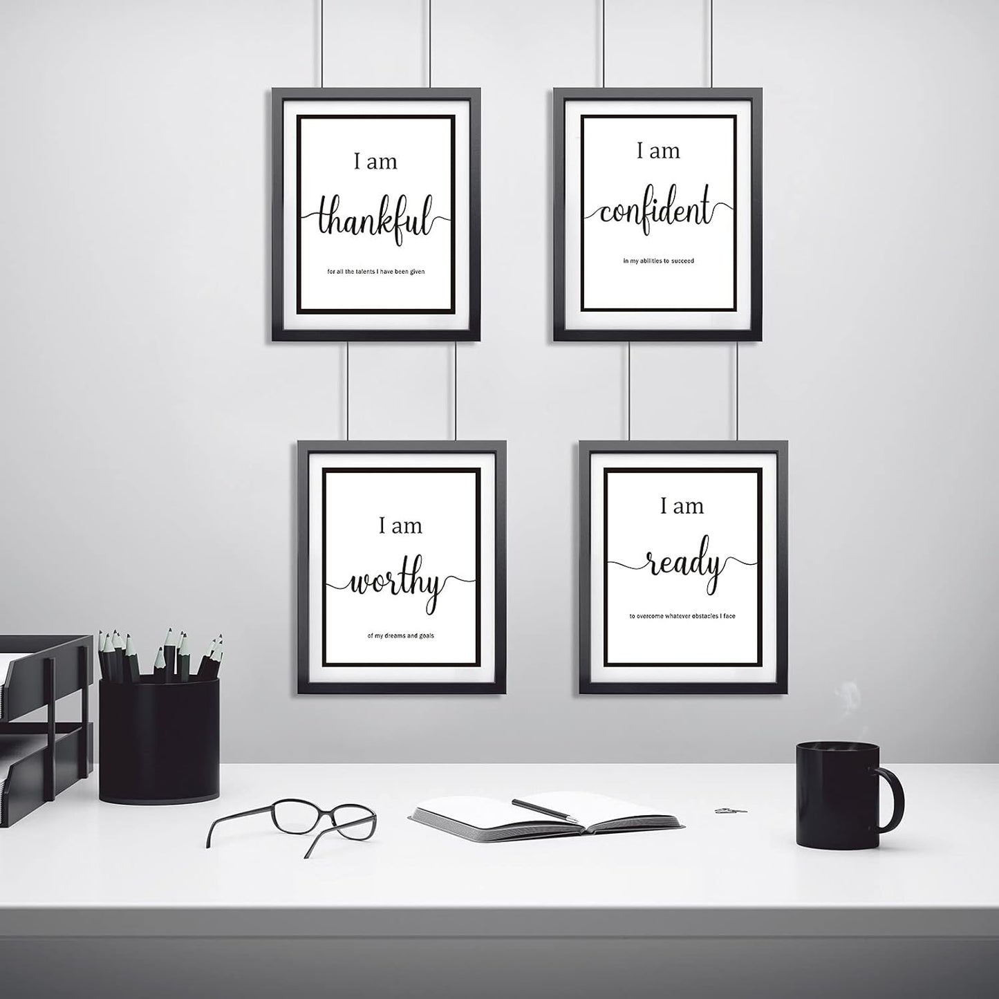 Outus 9 Pieces Inspirational Motivational Wall Art Office Bedroom Wall Art,Daily Positive Affirmations for Men Women Kids Inspirational Positive Quotes Sayings Decor(White)