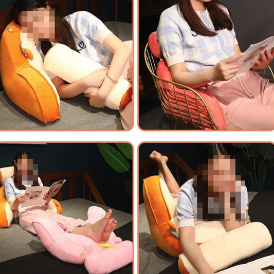 Cartoon Bed Backrest Pillow with Arms Sofa Rest Reading Pillow Ergonomic Lumbar Pillow Waist Cushion with Small Bolster (Yellow, 65×50×20cm/25.59"×19.7"×7.87")