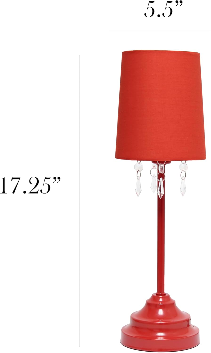 Simple Designs LT3018-RED Table Lamp with Fabric Shade and Hanging Acrylic Beads, Red