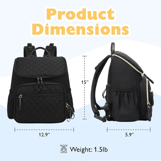 Lightweight Diaper Bag Backpack with Stroller Clips, Insulated Pockets, Baby Shower Essentials (Nylon, Black)
