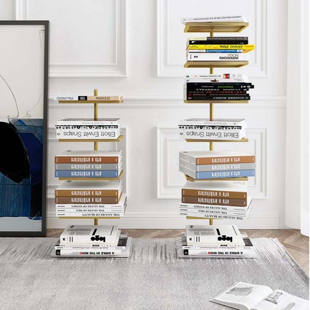 Metal Spine Book Tower - 6/8 Tier Invisible Bookshelf, Corner Suspension Design, Modern Bookcase for Living Room, Home Office, Study - Stylish and Space-Saving Storage Solut