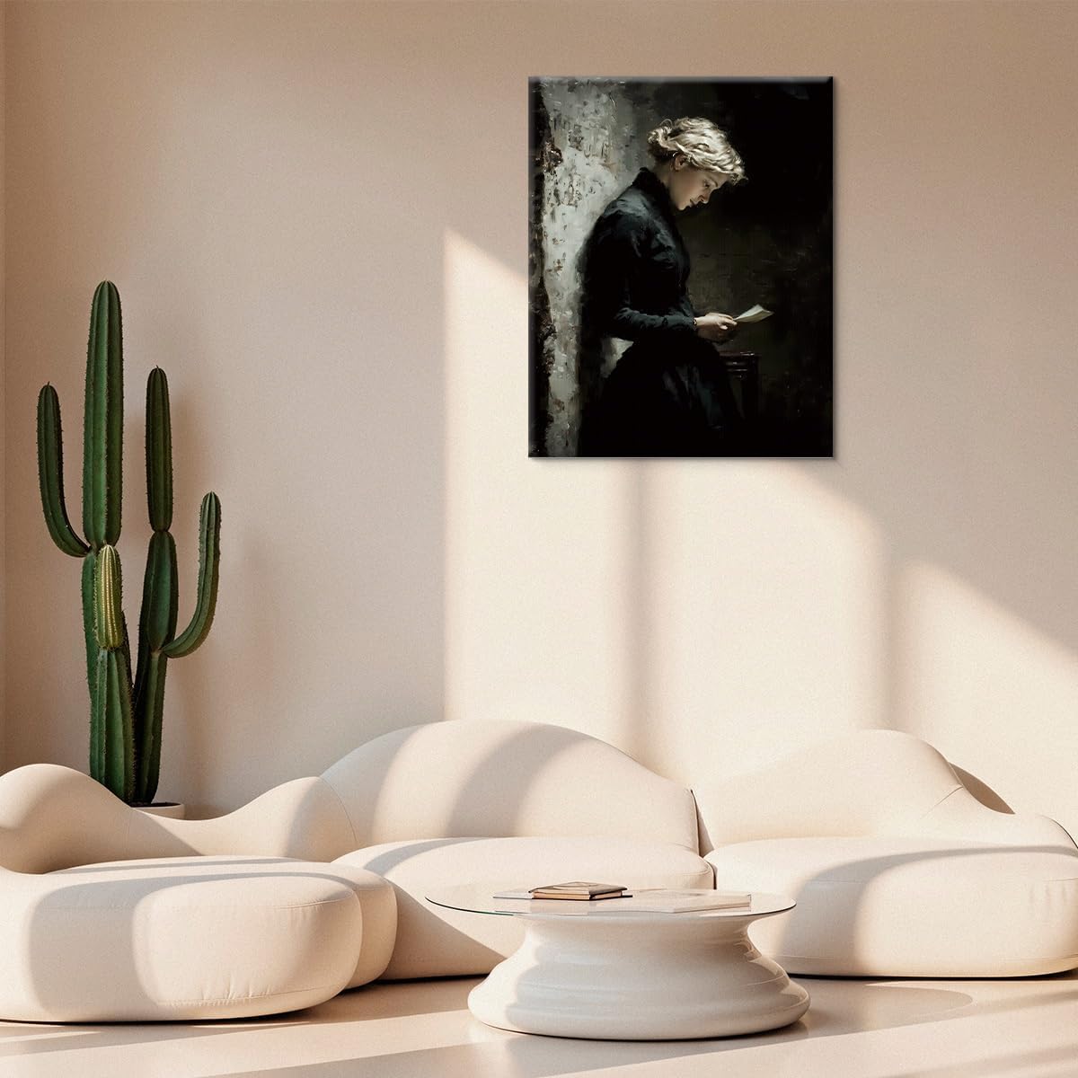 Vintage Dark Academia Wall Art - Elegant Women Reading Painting Artwork - Victorian Style Wall Decor for Home Living Room Bedroom 8x10 Canvas Framed