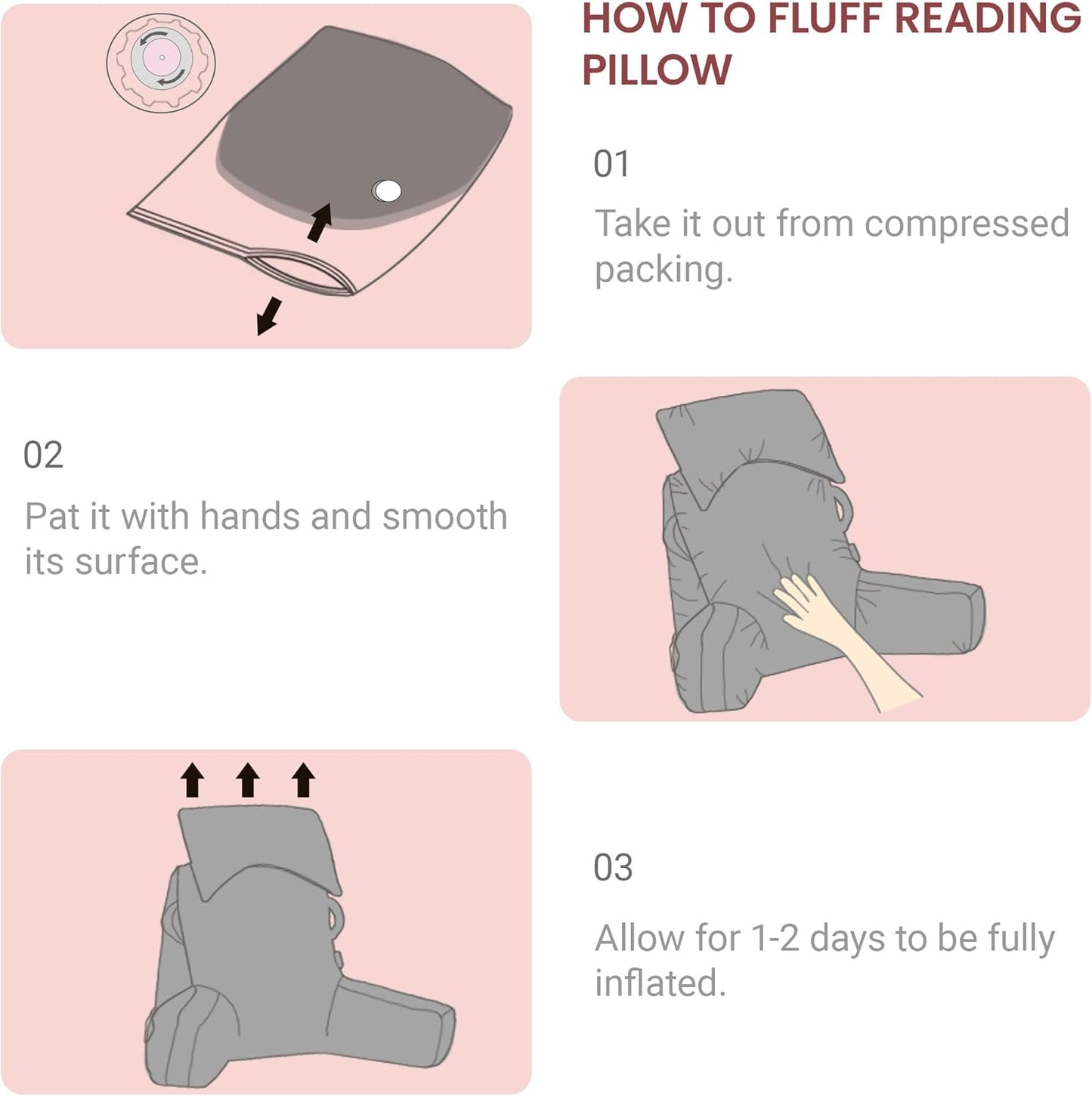 Portable Reading Pillows with Headrest for Bed Sitting Up(Dark Pink Oeko-Tex), Velvet Back Pillow with Arms & Pockets for Adults, Support Memory Foam Bed Pillow for Dorm/Watching/Gaming