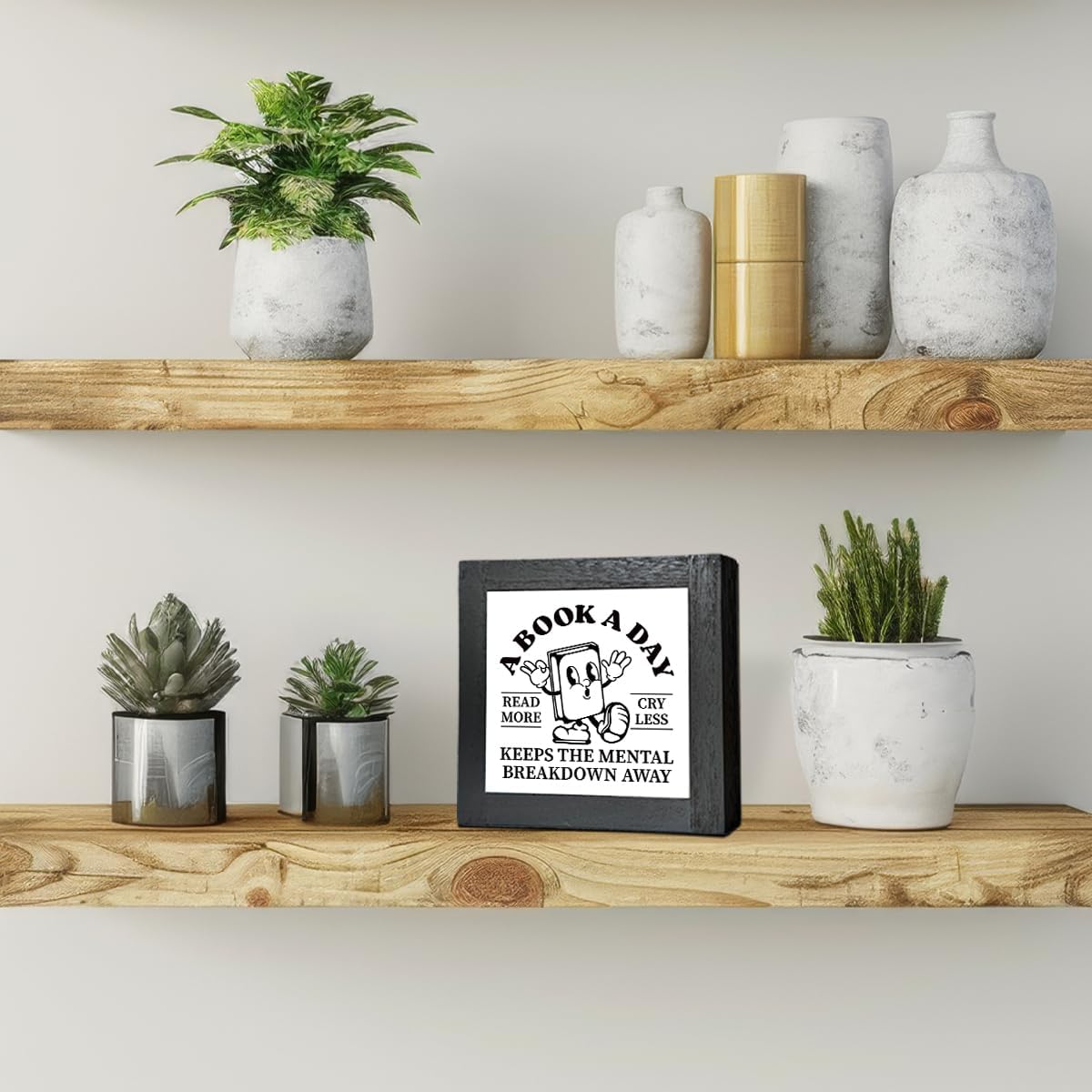 Farmhouse Wood Sign, A Book A Day Keep The Mental Breakdown Away Sign, Black Wooden Box Sign, Inspirational Book Quote Sign, Bookstore Decor, Book Themed Decoration, Library Decor, Book Lover Gift 46