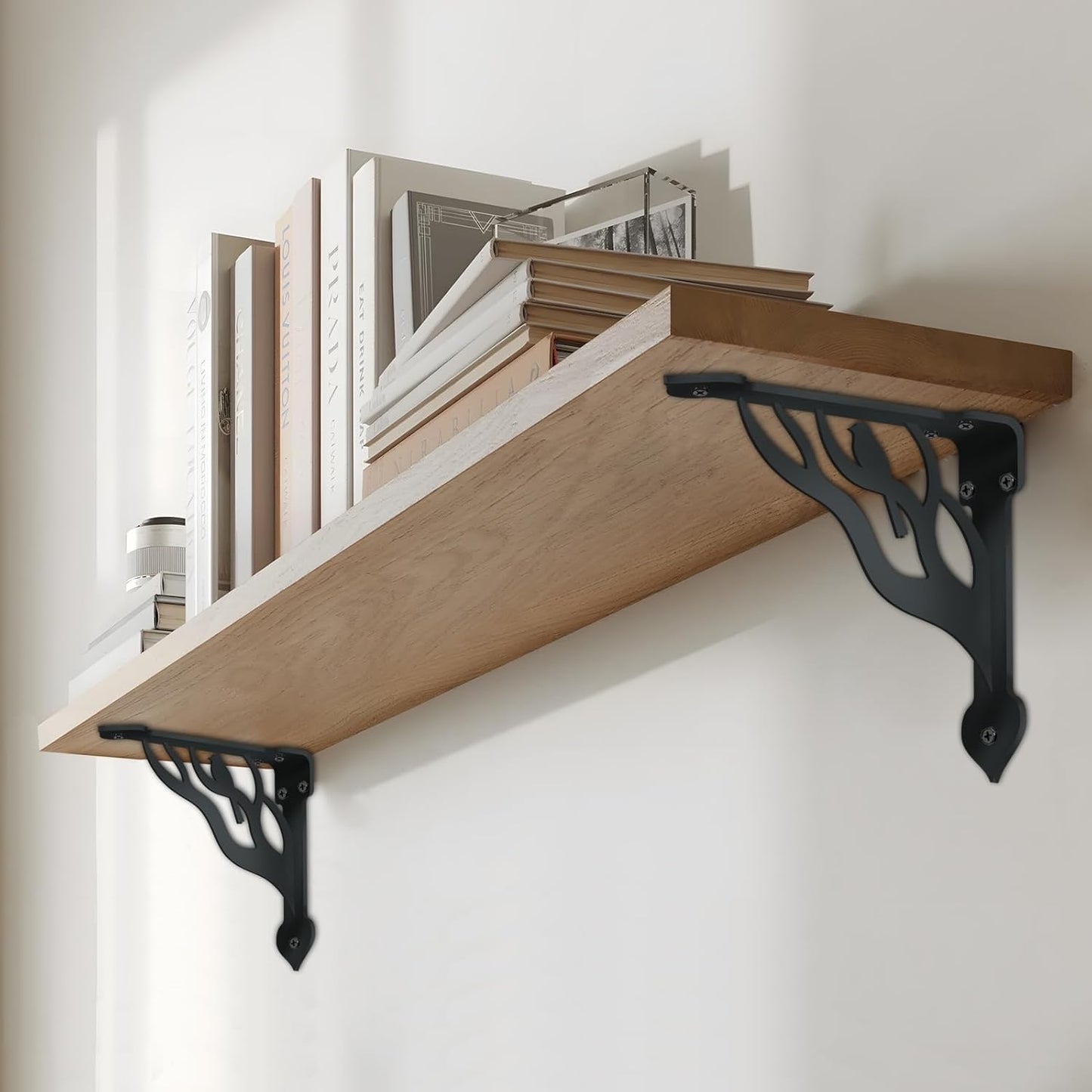 SUPERDANT 2 Pack Tree Branch Shelves Brackets Birds Heavy Duty Decorative Shelf Bracket Black Iron Wall Shelf Brackets for Home Kitchen Bookshelf Fireplace Mantel Corbels Metal Corner Brace 8.3x6.8in
