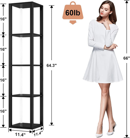 Corners Shelf with Light 5 Tier Tall Standing Shelf Dimmable Corner Floor Lamp with Shelves LED Corner Bookshelf Display Cabinet Shelf for Living Room, Bedroom, Home Decor