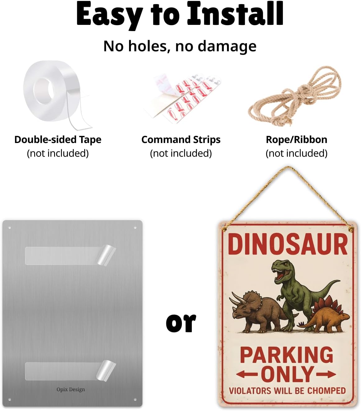 Dinosaur Parking Only Metal Sign – Dinosaur Room Decor for Boys, Dino Wall Bedroom Decor for Boys – 11×8.3″ Aluminum Dino Decorection for Toddler Boy Room, Birthday Party, Nursery, Playroom & Classroom Opix Design
