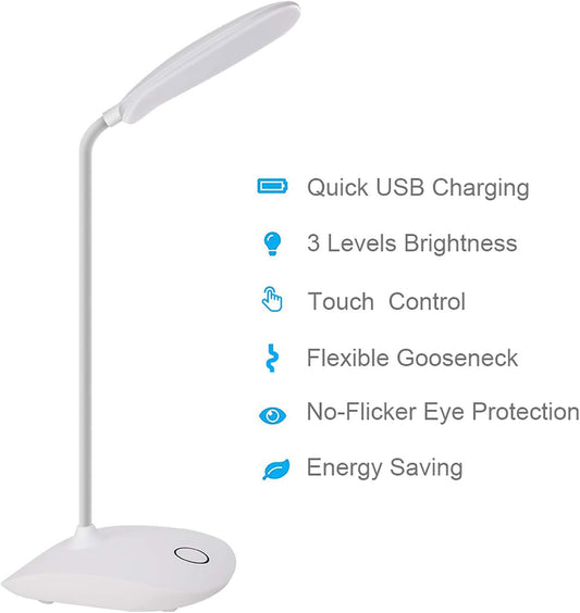 DEEPLITE LED Desk Lamp Battery Operated Lights Cordless Rechargeable Lamp, Flexible Portable Light for Bed Craft Nail Home Office, Eye-Caring Dimmable Small Desk Lamp Wireless Reading Lamp - 2 Pack