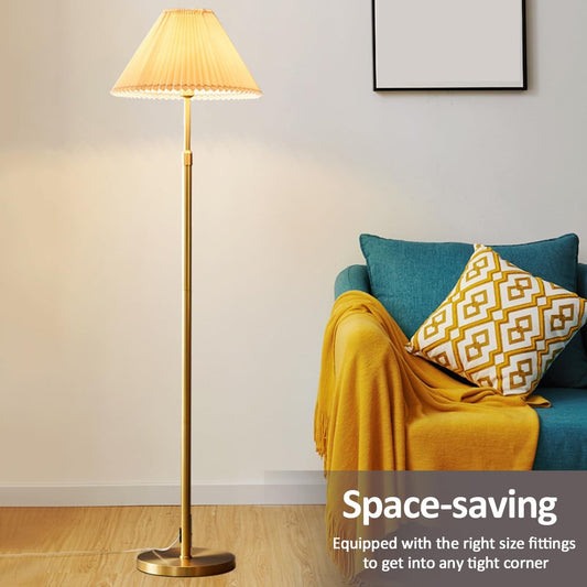 Modern Floor Lamp for Living Room Adjustable Height Standing Lamp with Linen Lampshade 3 Color Temperatures Gold Brass Tall Pole Light Luxury Floor Lamps for Reading Bedroom Office