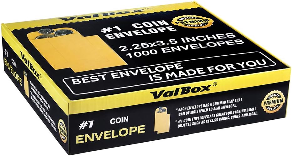 ValBox No.1 Coin Envelopes 2.25x 3.5 Small Parts Envelope with Gummed Flap for Home, Garden or Office Use, Brown Kraft Seed Envelopes 1000 per Box