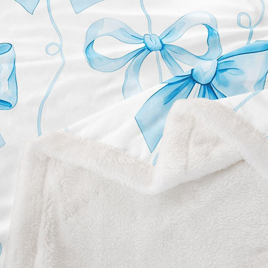 Feelyou Girls Bow Throw Blanket Blue Bowknot Soft Fleece Sherpa Cozy Fuzzy Plush Warm Bow Knot Accent Fuzzy Plush Throw Elegant Girly Design Baby 30"x40" Cute for Bed Couch Living Room