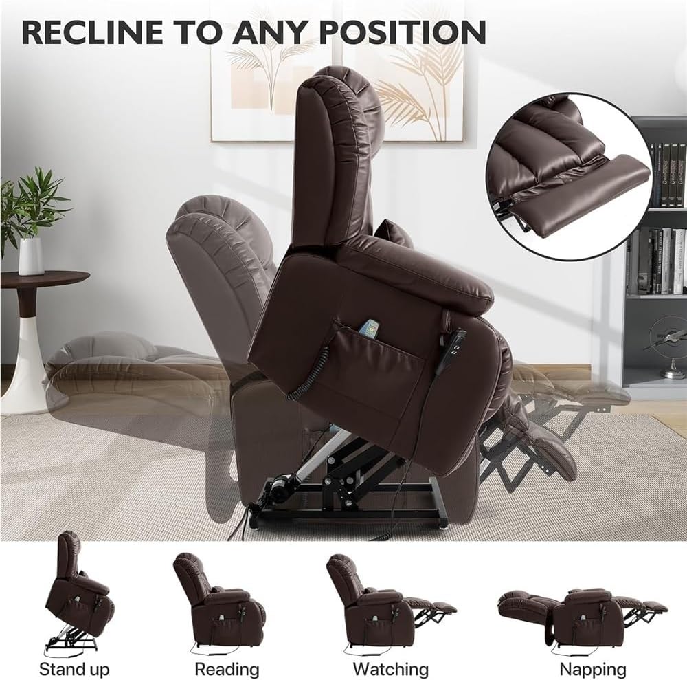 Large Power Lift Recliner Chair Infinite Position Dual Motor Electric Recliner with Heated Massage Function Upholstered Sofa Comfortable Lounge Seating for Living Room