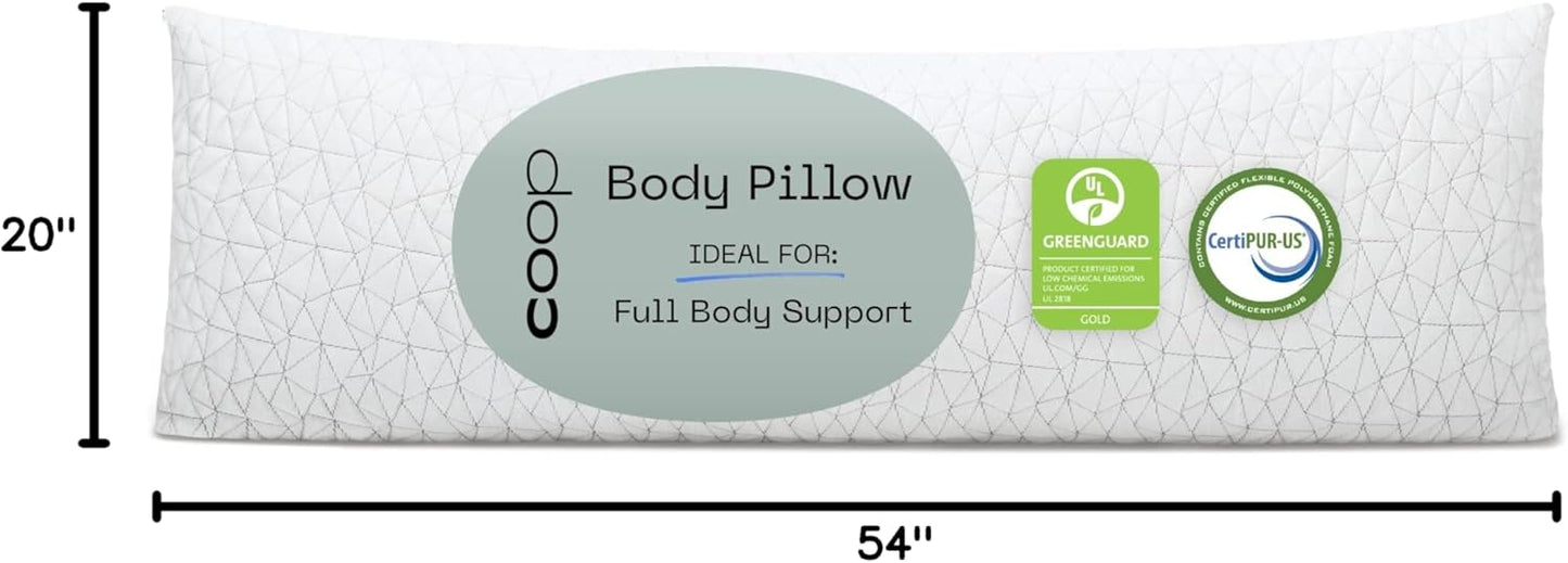 Coop Home Goods Original Adjustable Body Pillow, 20x54 Long Pillow for Back, Shoulder, Hip and Knee Support, Side Sleeper Body Pillows for Adults with Memory Foam & Washable Cover
