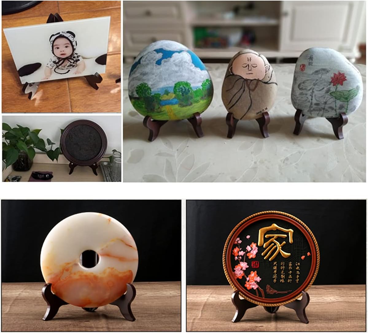 MIUPOO Wooden Display Stand,Black Wooden Photo Holder Stand, Displays Picture Frames, Decorative Plates,Desktop ornaments and Artwork Display Stand,4 Inches