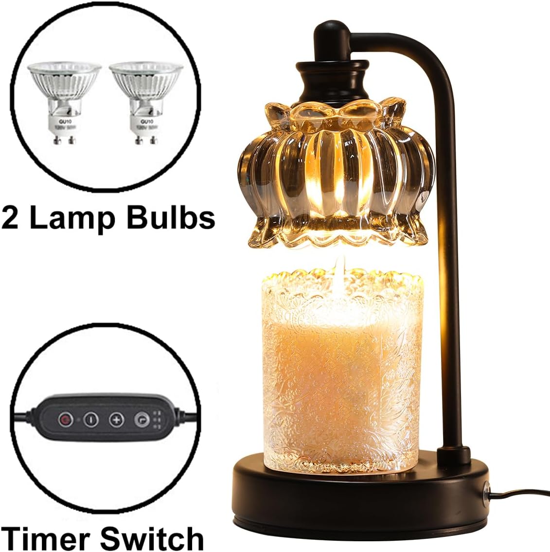 Candle Warmer Lamp with Timer, Dimmable Candle Lamp Wax Melt Warmer with 2 Bulbs, Electric Candle Warmer Lamp for Bedroom Living Room House Warming Gifts for Women Mom