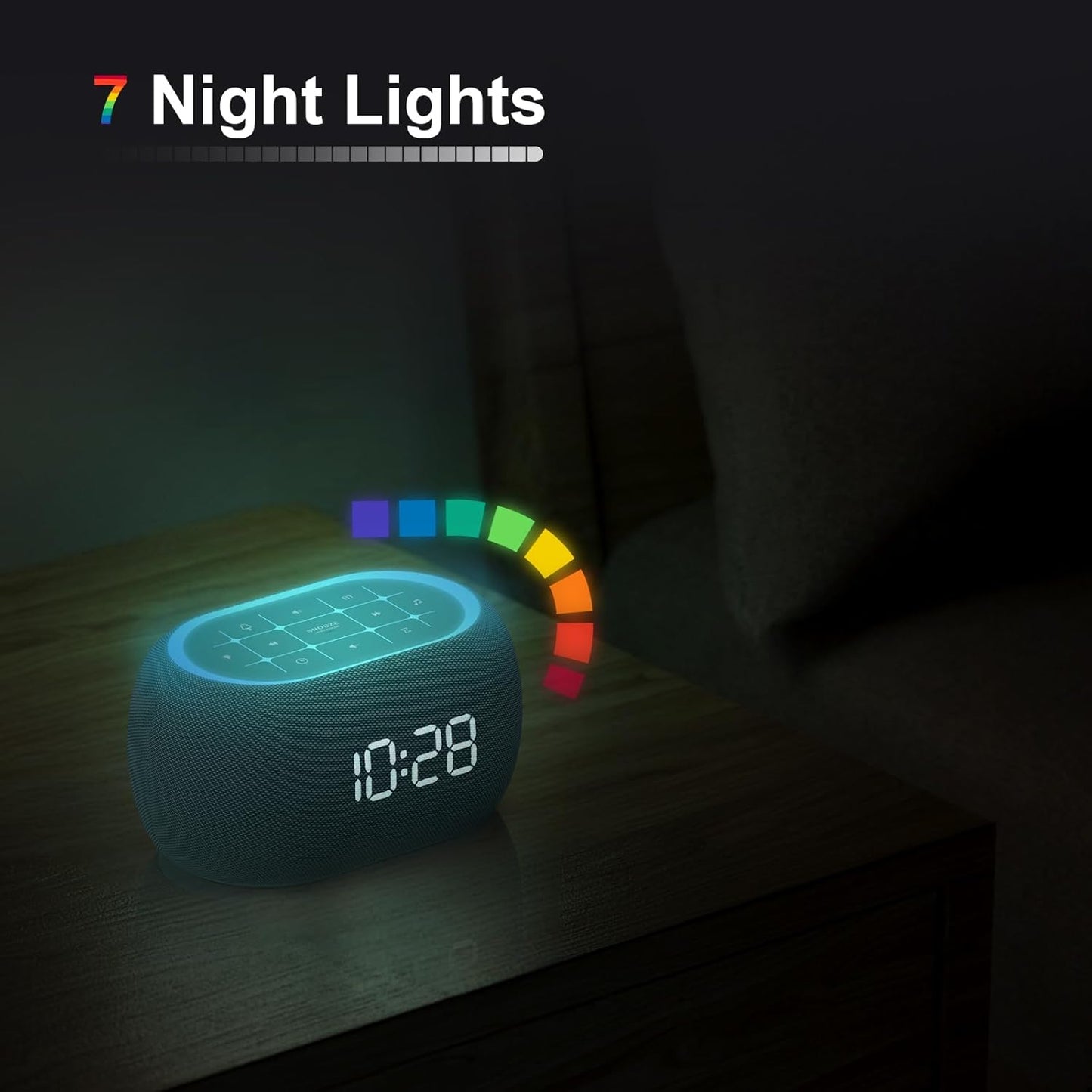 ANJANK White Noise Sound Machine Alarm Clock with HiFi Bluetooth Speaker, 21 Soothing Sounds/7 Night Lights/8 Alarm Sounds/30-Level Volume/0-100% Dimmer, Noise Maker for Boys Teens Kids Sleep, Bedroom