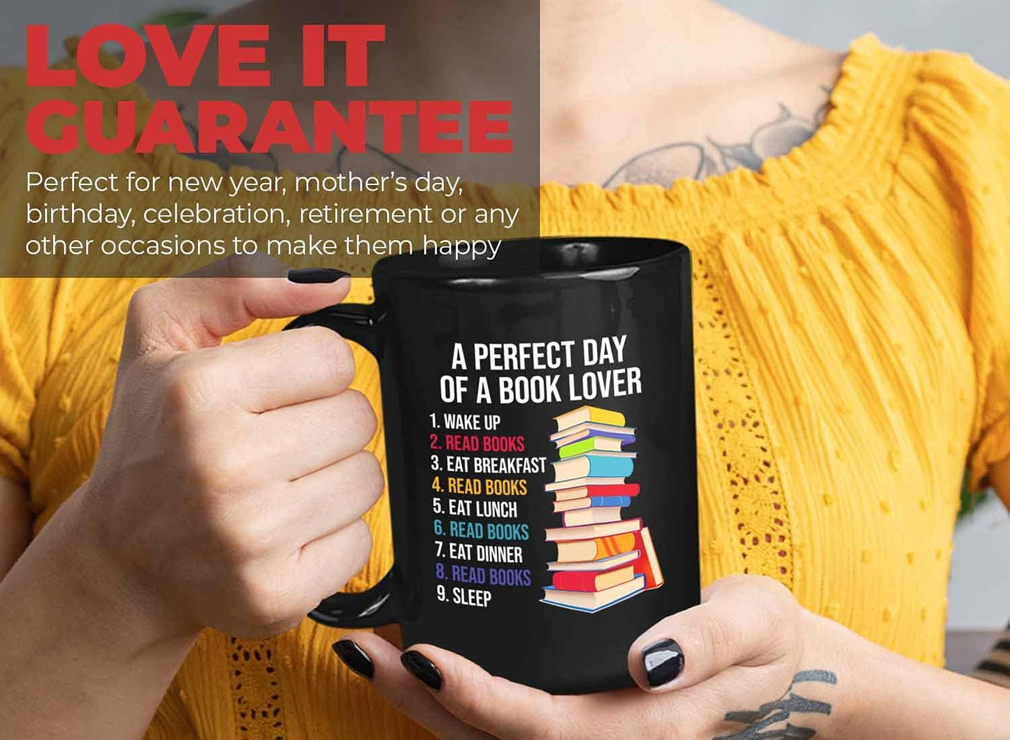 Bubble Hugs Reader Coffee Mug 15oz Black - A Perfect Day of A Book Lover - Funny Sarcasm Reading Novel Literary Literature Bookish Author Writer