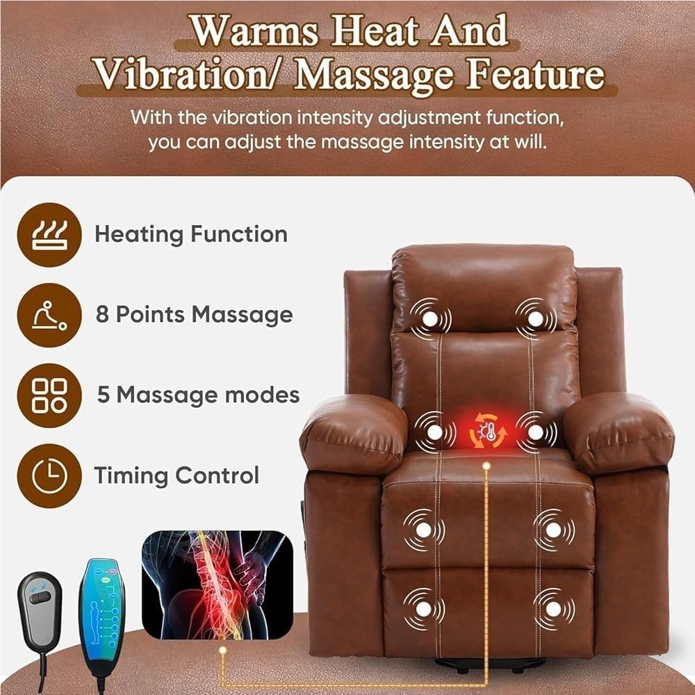 Electric Recliner Sofa Chair for Adults Lift Recliner Chair with Heat and Massage Genuine Leather Lay Flat Recliner Sofas for Living Room Home Theater