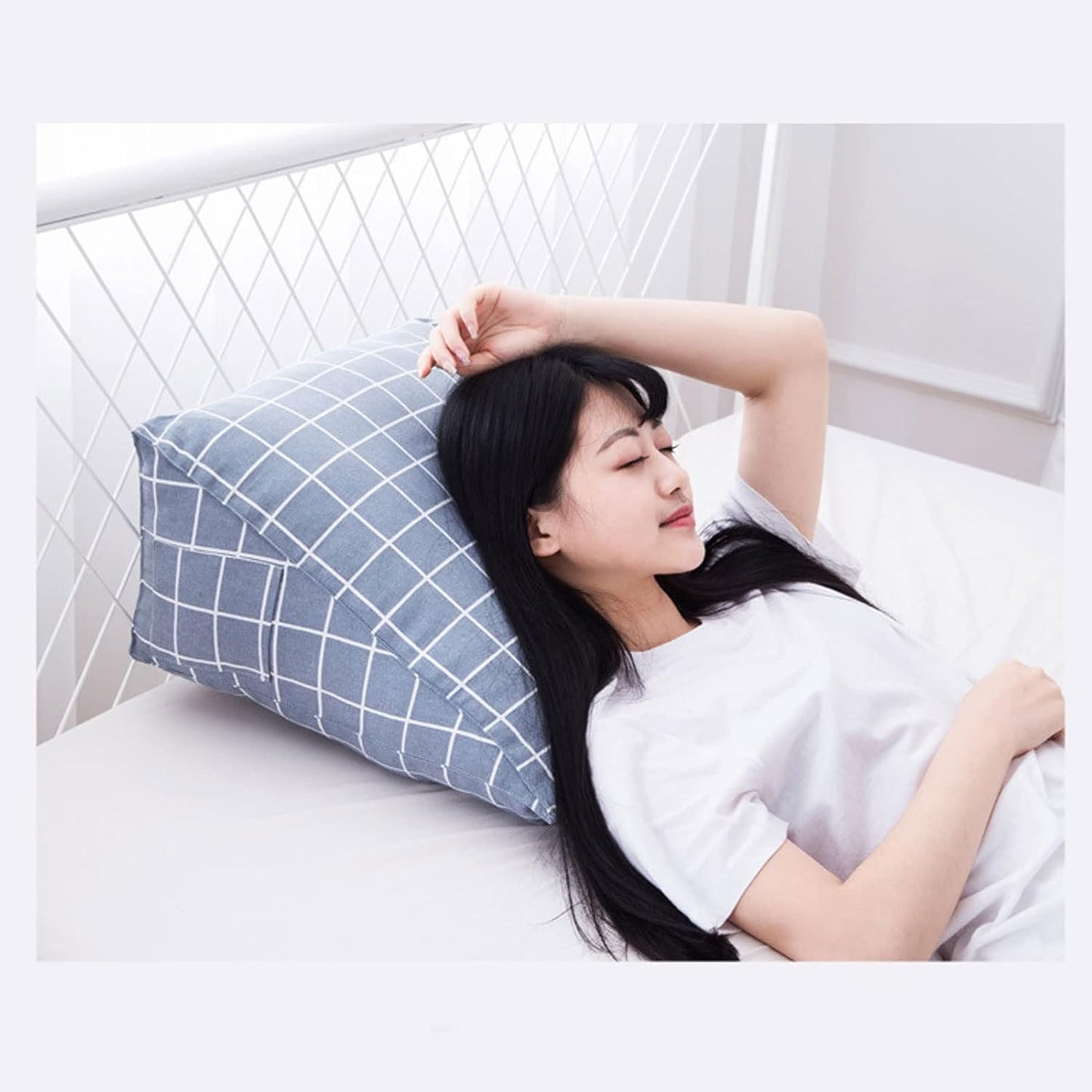Reading Pillow Bed Wedge Large Adult Backrest Lounge Cushion Lumbar Support Pillow for Office Chair Couch Triangular Cushion Pillow Cover Machine Washable (Color : 01, Size : 45x25x50 cm)
