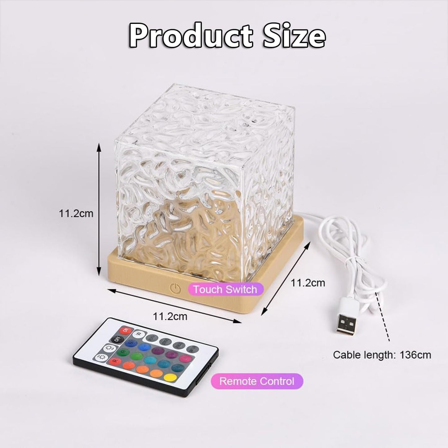Ocean Wave Projector Light, 16-Color LED Cube Lamp & Remote, 3D Holographic Water Ripple, Romantic Ambient Lighting for Kids Room, Meditation, Relaxation, Bathroom, Night Light (Plug-in)