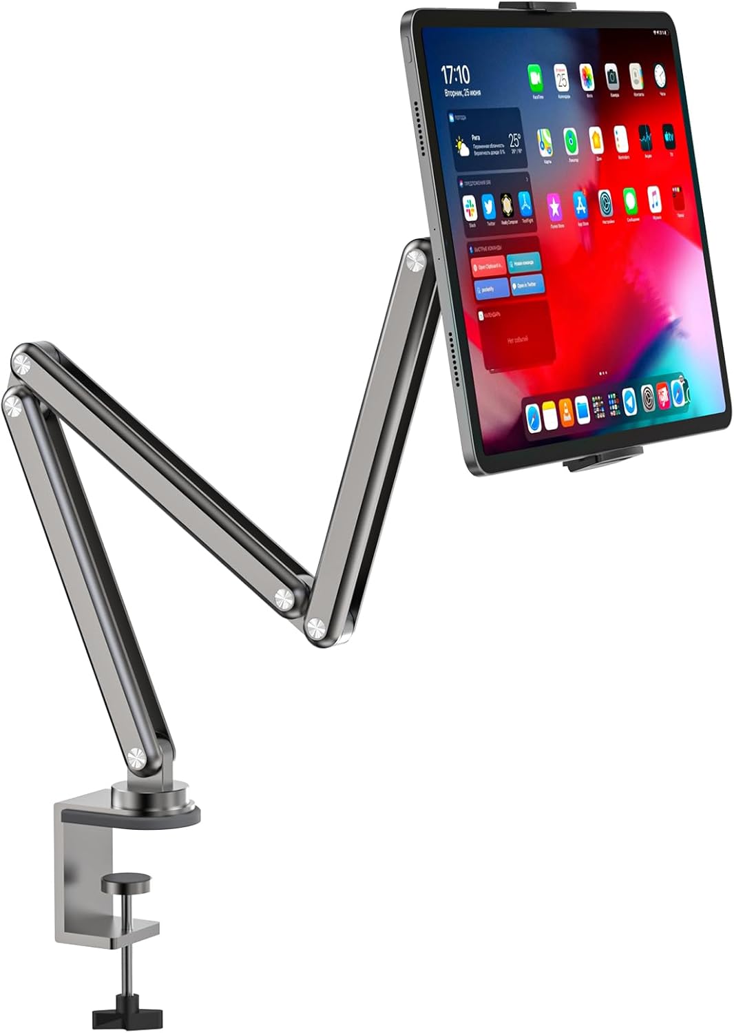 KU XIU Tablet Stand for Desk, Aluminum Alloy Foldable Tablet Arm Mount Holder Compatible with iPad 10/9th, iPad 13/12.9/11" M3 M4 M5 Pro Air, For Samsung Galaxy Tab & More 7-15.6" Tab Portable Monitor