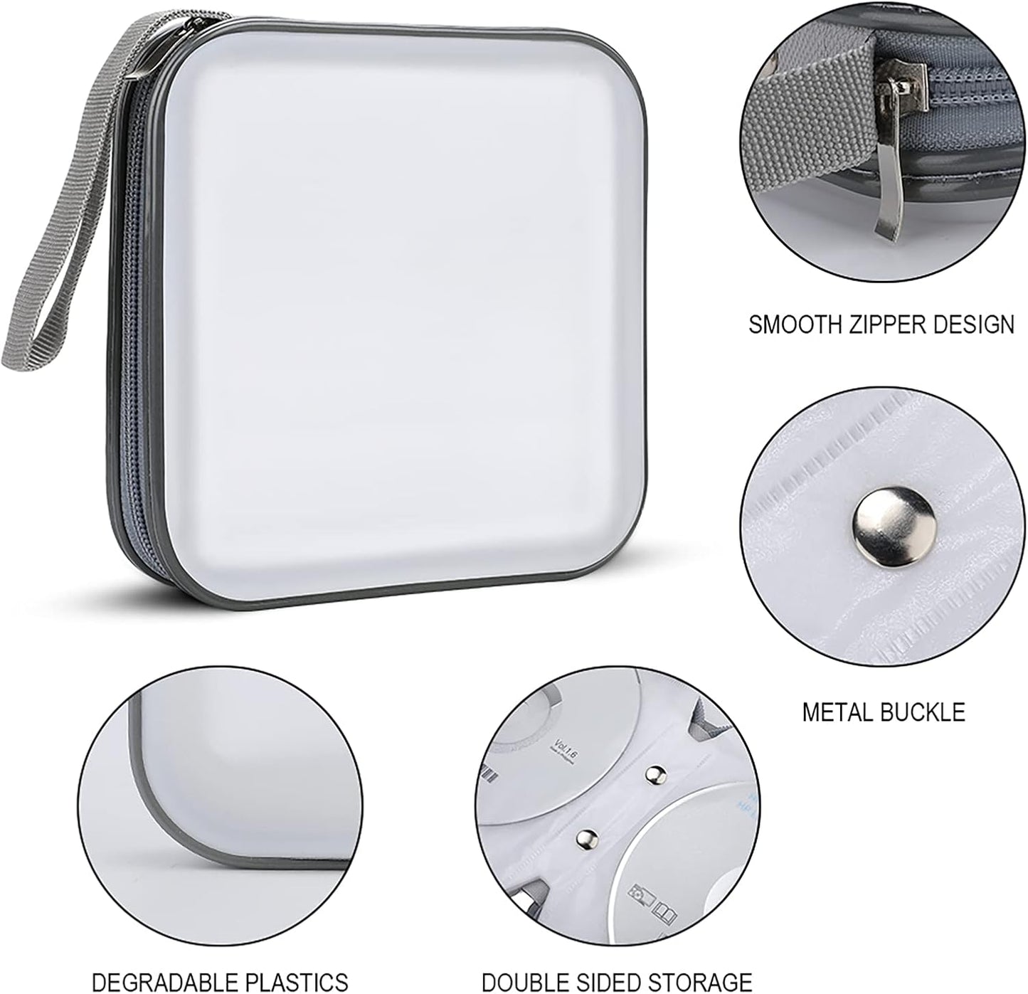 Books on The Bookshelf CD Case Portable Zipper CD Cases Holder Hard Plastic DVD Disc Cases Storage Binder Large Storage Disc Wallet Bag Heavy Duty Booklet Album 40 Capacity