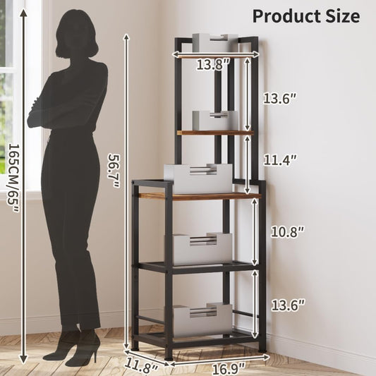 Plant Stand, Corner Shelf Stand, 5-Tier Corner Bookshelf, Tall Standing Storage Shelf Organizer with Metal Frame & Wood Shelves, Plant Stand Indoor for Home Decor, Bedroom, Living Room, Office