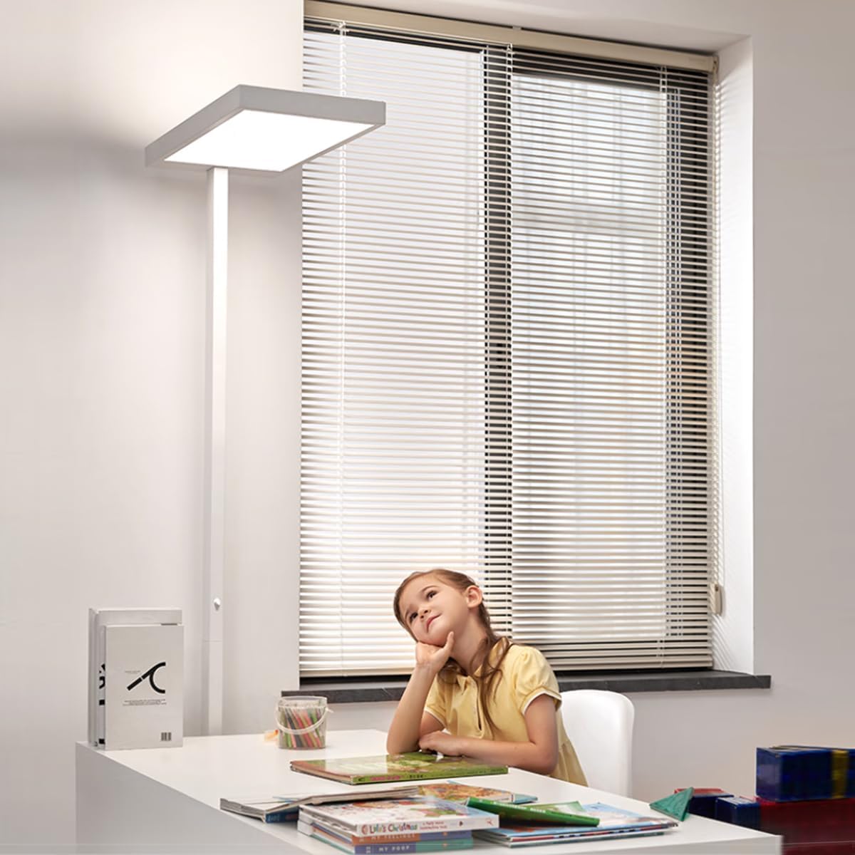 71" Tall Floor Lamp for Studying,Reading Lamp, 5000K Natural Light Full Spectrum Eye-Caring LED Floor Lamp – Plug-in Standing Light for Bedroom, Office, Classroom (18” Wide, 47” Cord, Acrylic & Iron)