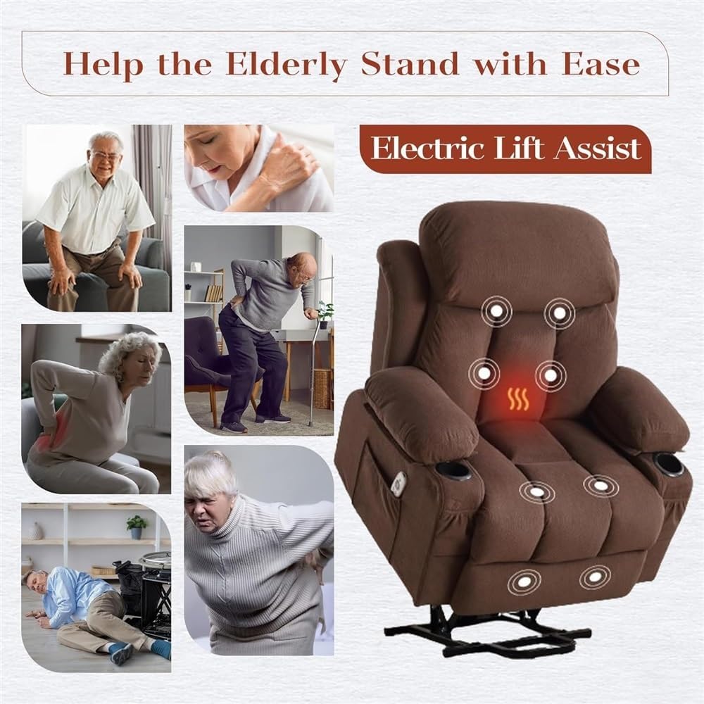 Electric Lift Recliner Chair for Elderly with Massage and Heat Comfortable Home Theater Seating Ergonomic Single Lounge Sofa for Living Room