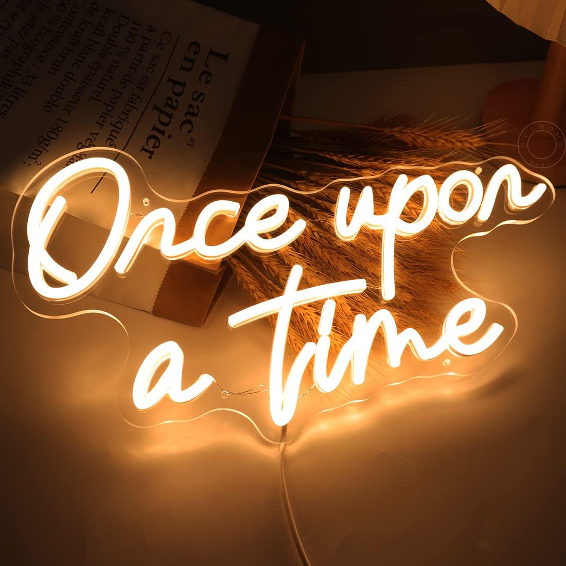 SYLHOME Once Upon A Time LED Neon Light Sign Home Bedroom Kids Room Nursery Wall Decor Sign Words Art Wedding Birthday Bookshelf Decor 5V USB 15.8"X8.9"