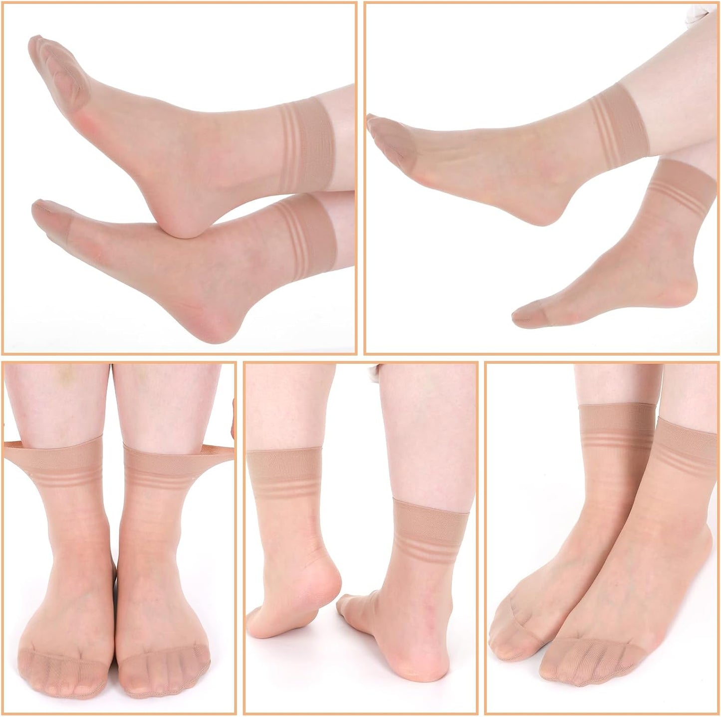 6pcs Nylon Socks For Women Ankle Short Sheer Socks Thin Cool See Through Calf Silk Socks for Women Girls