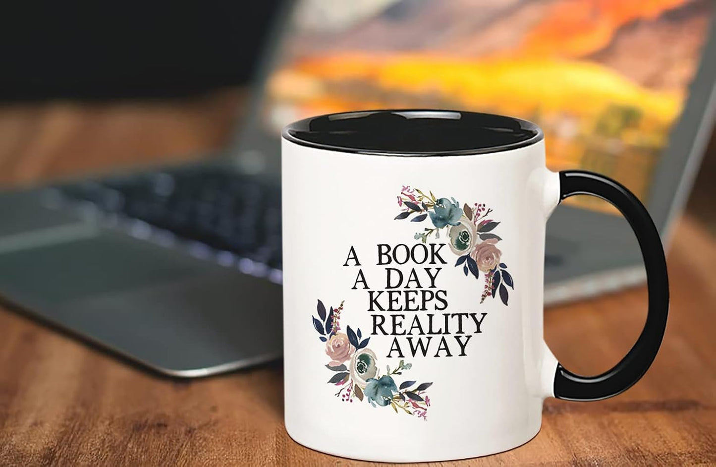 Fonhark - A Book A Day Keeps Reality Away, Humour Mug, Office Mug, 11 Oz Novelty Coffee Mug/Cup