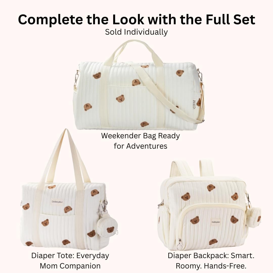 Diaper Bag Backpack, Medium Maternity baby bag & Changing Pad, Insulated Pockets, Stroller Straps & Pacifier Case (Medium - Beige Bears)
