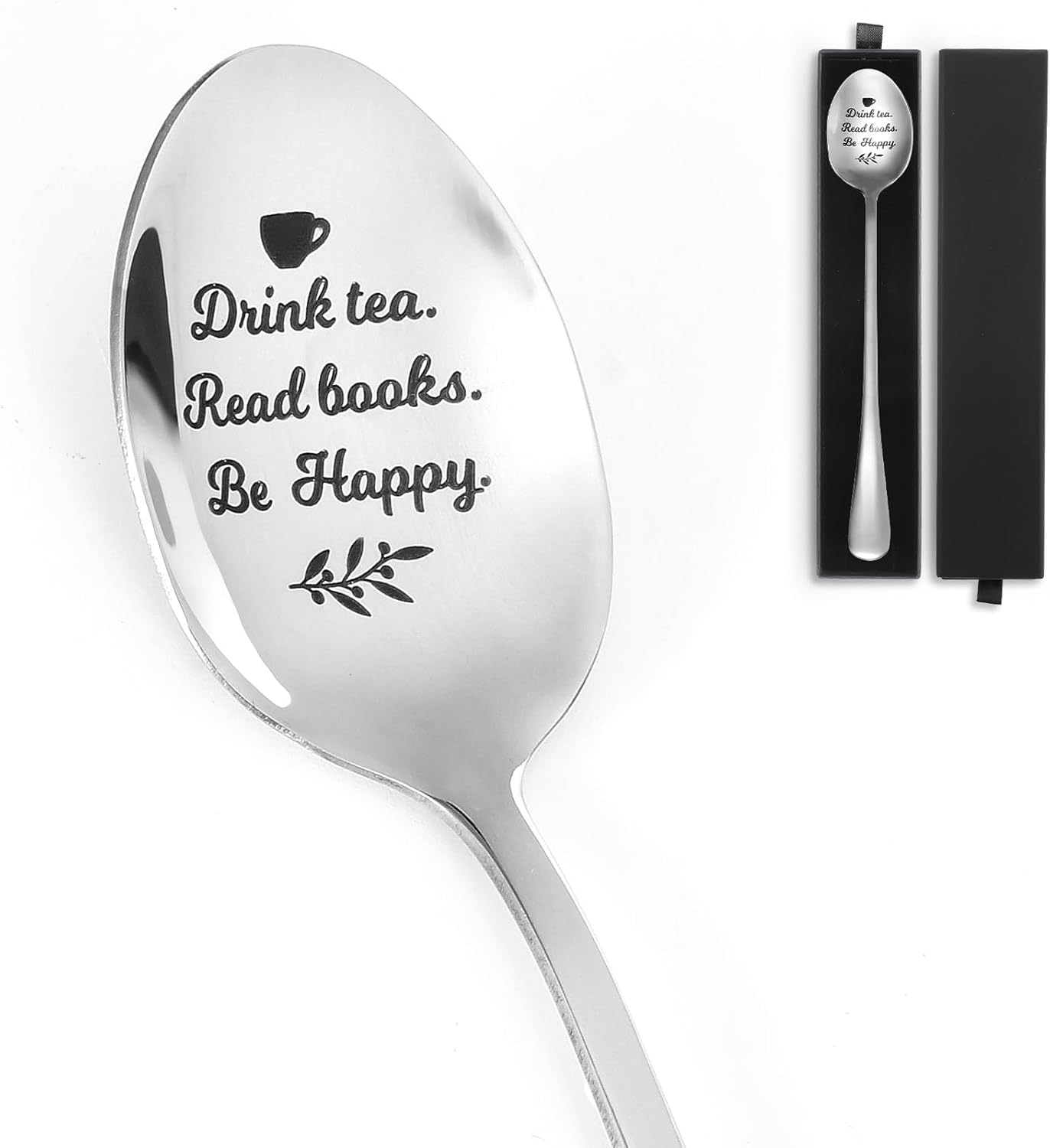 Drink Tea Read Books Spoon for Tea Lovers, Stainless Steel Tea Spoon for Loose Tea, Gifts for Tea Drinkers, Tea Accessories, Birthday Graduation Christmas Gifts for Women Men Engraved Spoons(Friend)