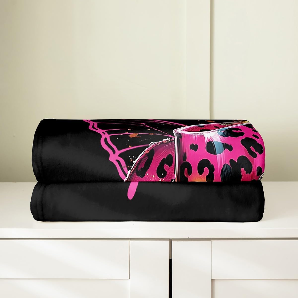 Erosebridal Leopard Fuzzy Plush Throw Baby 30x40 Inch Cheetah Fleece Blanket for Kids Girls Women Glitter Cowgirl Butterfly Hat Black Pink Lightweight Flannel Blanket