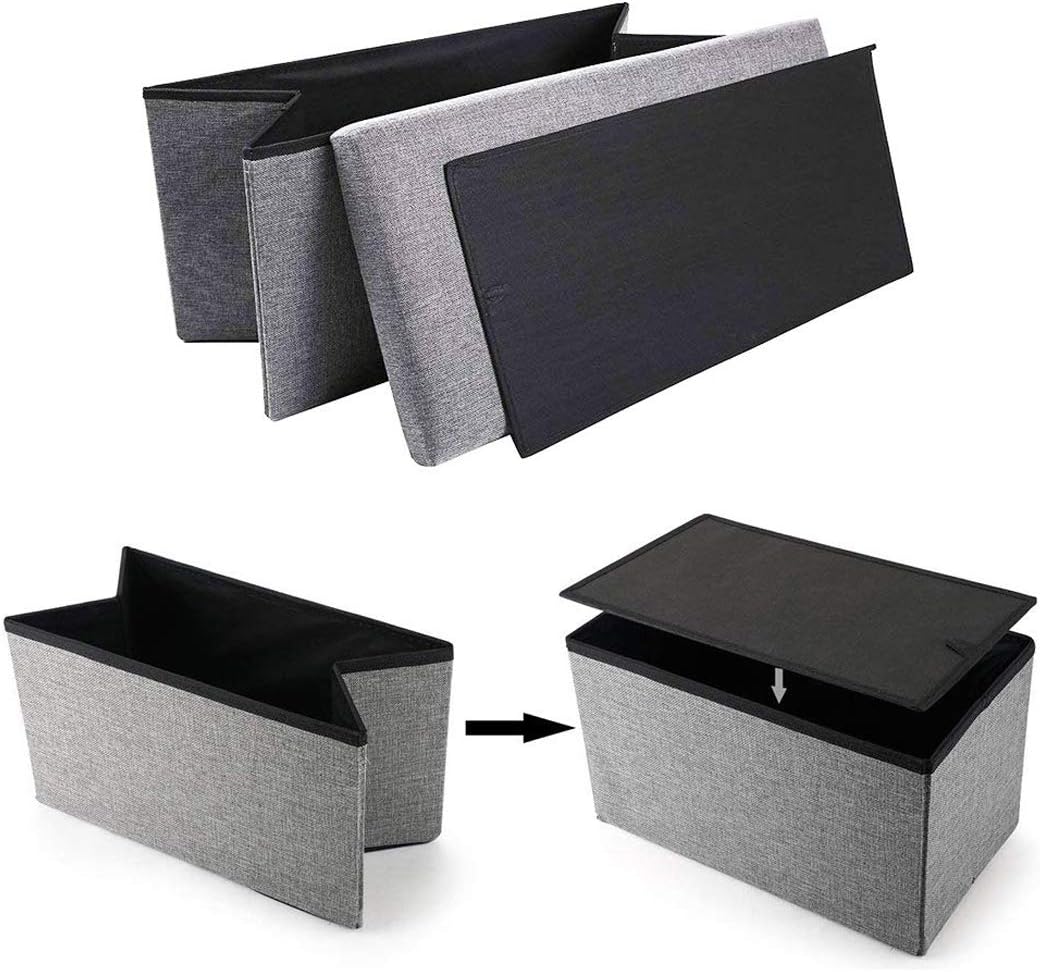 ZLY Folding Stool Storage Ottoman Polyester Fabric Linen Foot Rest Seat Clutter Collection 14"x8"x8"