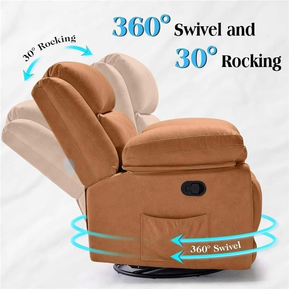 Oversized Swivel Rocker Recliner Chair with Massage Overstuffed Glider Recliner for Adults Comfortable Ergonomic Single Lounge Sofa for Living Room Home Theater Seating