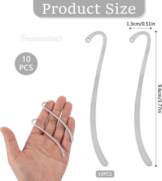 Framendino, 10 Pack Silver Bookmarks Vintage Alloy with Hook Bookmark for Reading Enthusiasts