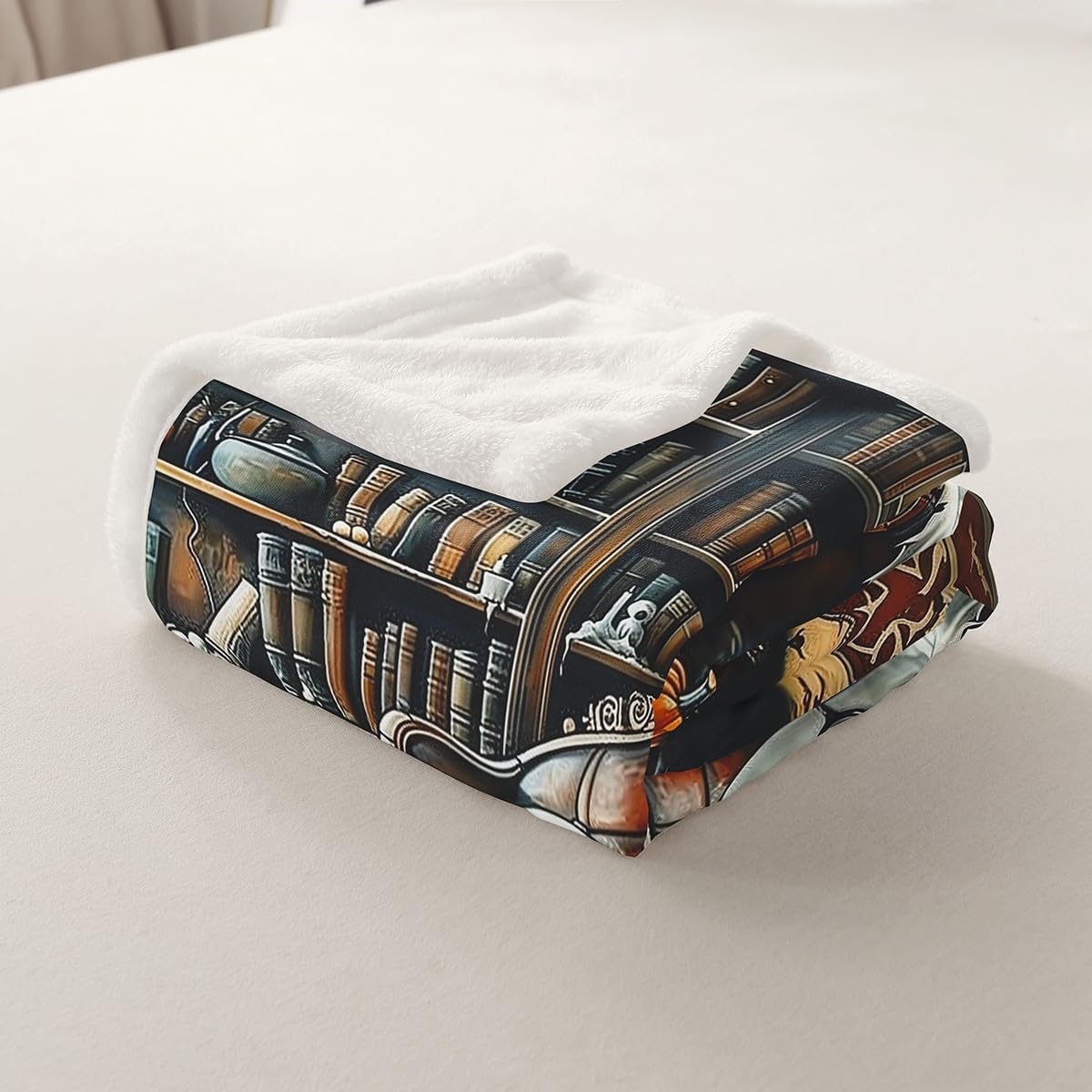 Manfei Reading Ghost Throw Blanket Cartoon Bookshelf Fleece Blanket Halloween Pumpkin Lantern Cozy Throws for Bed Couch Sofa,Kids Boys Girls Room Decor,Soft and Breathable(60 x 80 Inches)