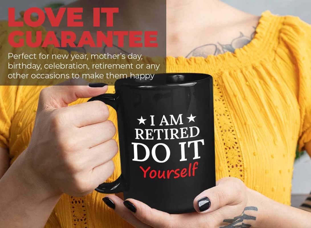 Retirement Coffee Mug 15oz Black - Retired Do It Yourself - Funny Retired Vintage Gift For Coworker Grandpa Dad Book Lover Librarian Bookworm Writer Reader