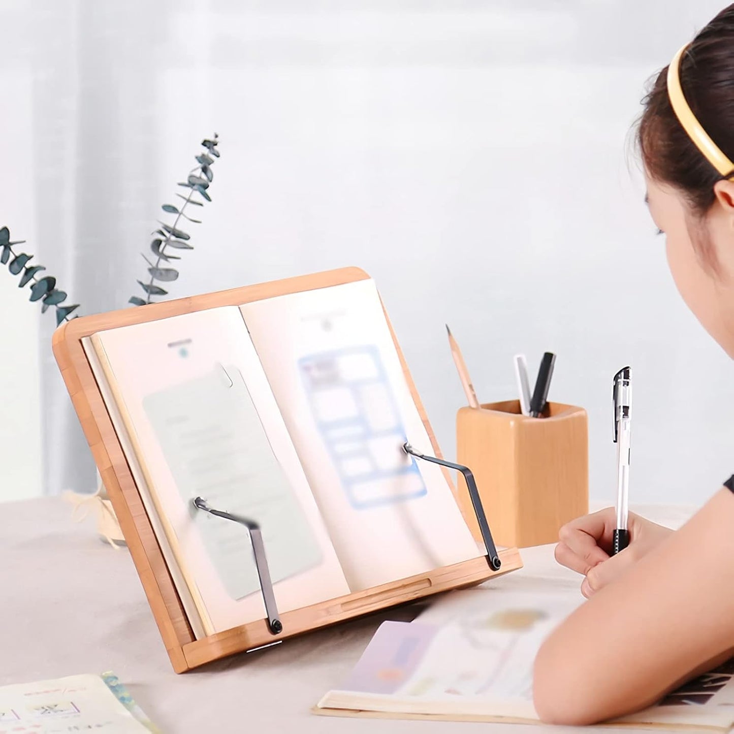 Book Stand Reading Stand Book Holder Adjustable Height Book Holder Tray for Reading Textbook Cookbook Recipe Laptop Tablet Cell Phone Portable