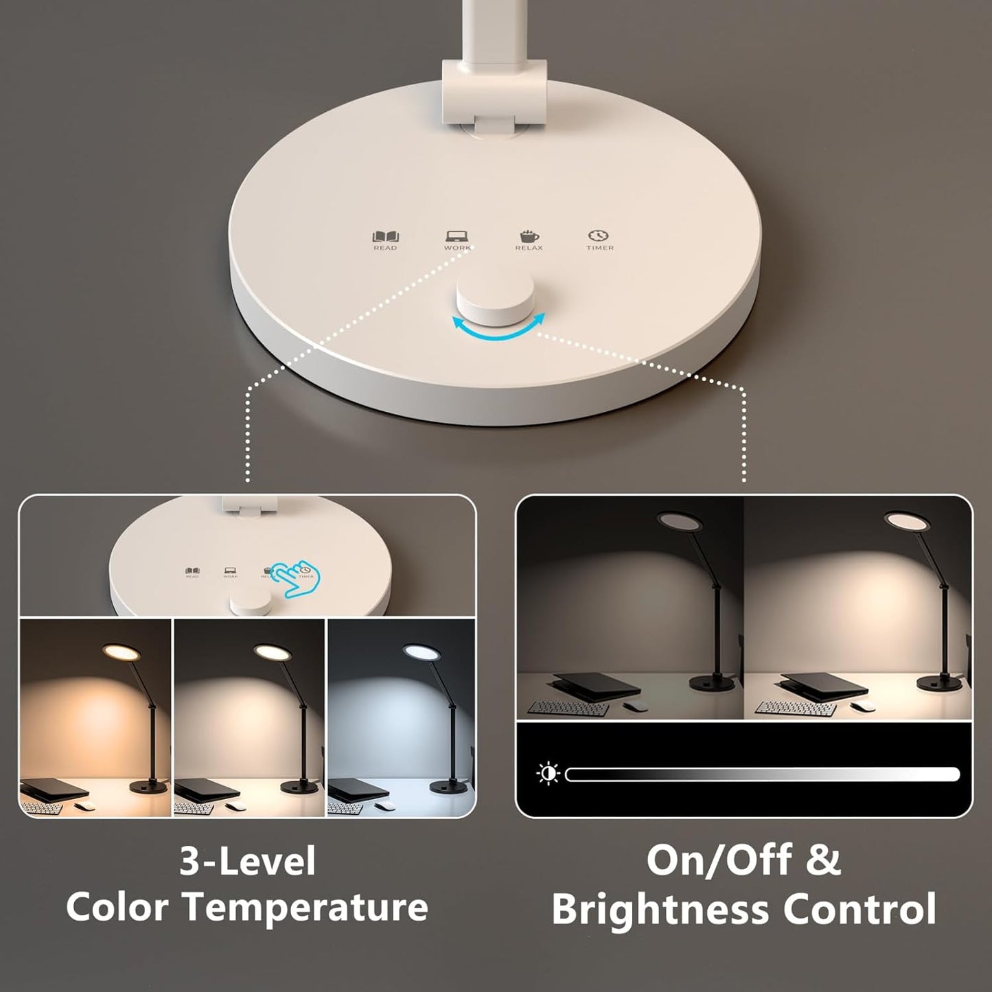 LED Desk Lamp for Home Office, Eye-Caring Modern Desk Light, 3 Color Temperature 10 Brightness Computer Light, Dimmable Desk Light with Memory & Timer Func, Metal Swing Arm Table Lamp (White)