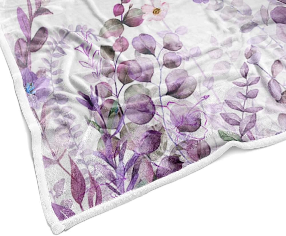 JAWO Purple Throw Blanket, Floral Fleece Blankets, Watercolor Floral Flower Butterfly Travel Bedding Decor, Lightweight and Warm Blanket for Bedroom for Women Girls, 50X60
