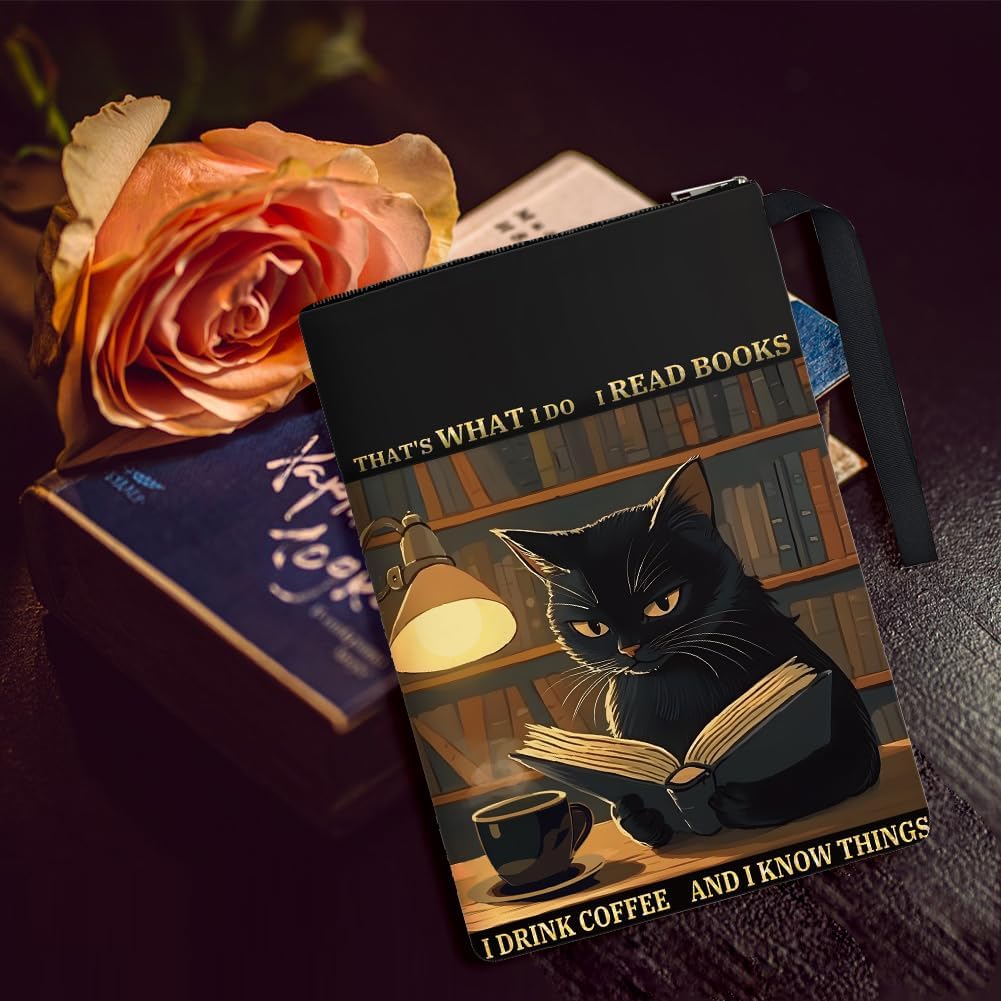 1pc Paperbacks Book Covers 13.4x9.45 inch Black Cat Book Pouches Book Sleeve with Zipper and Front Pocket Animals Bookish Book Protectors for Students Teachers