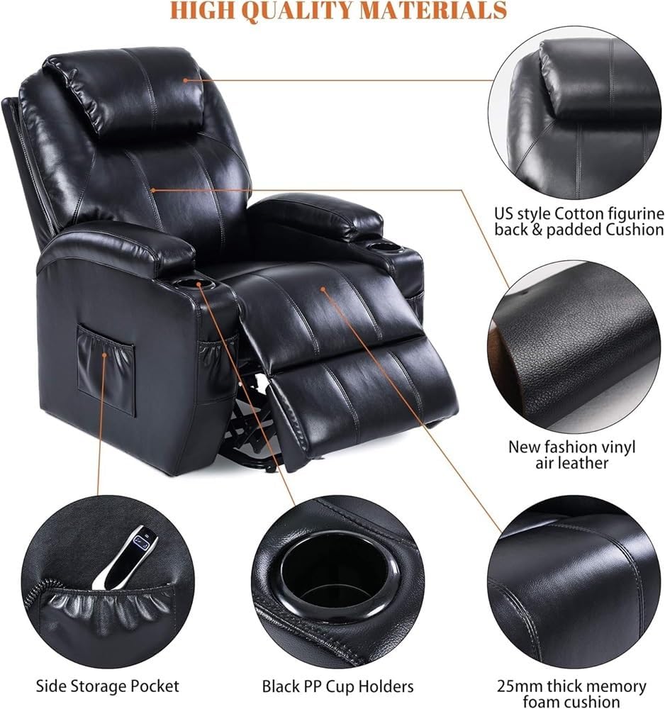 Power Lift Recliner Chair for Elderly Electric Full Grain Leather Recliner with Side Storage Pockets USB Port Remote Control Comfortable Power Lift Chair for Living Room