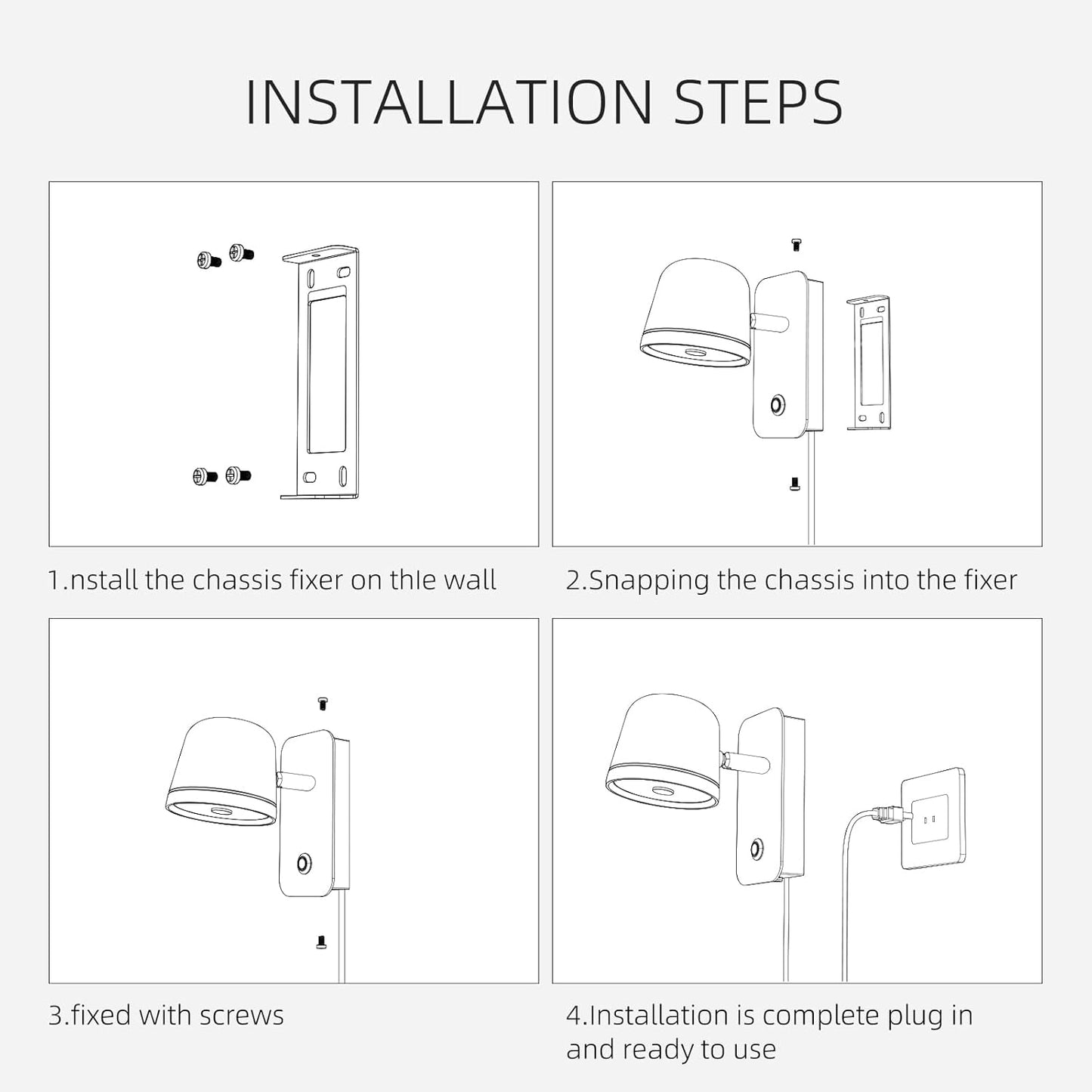 Aisilan LED Plug in Wall Sconce with Touch Dimmable Control Adjustable Wall Mounted Lamp Angle Anti-Glare Matte White Aluminum Bedside Reading Wall Lights for Bedroom Living Room