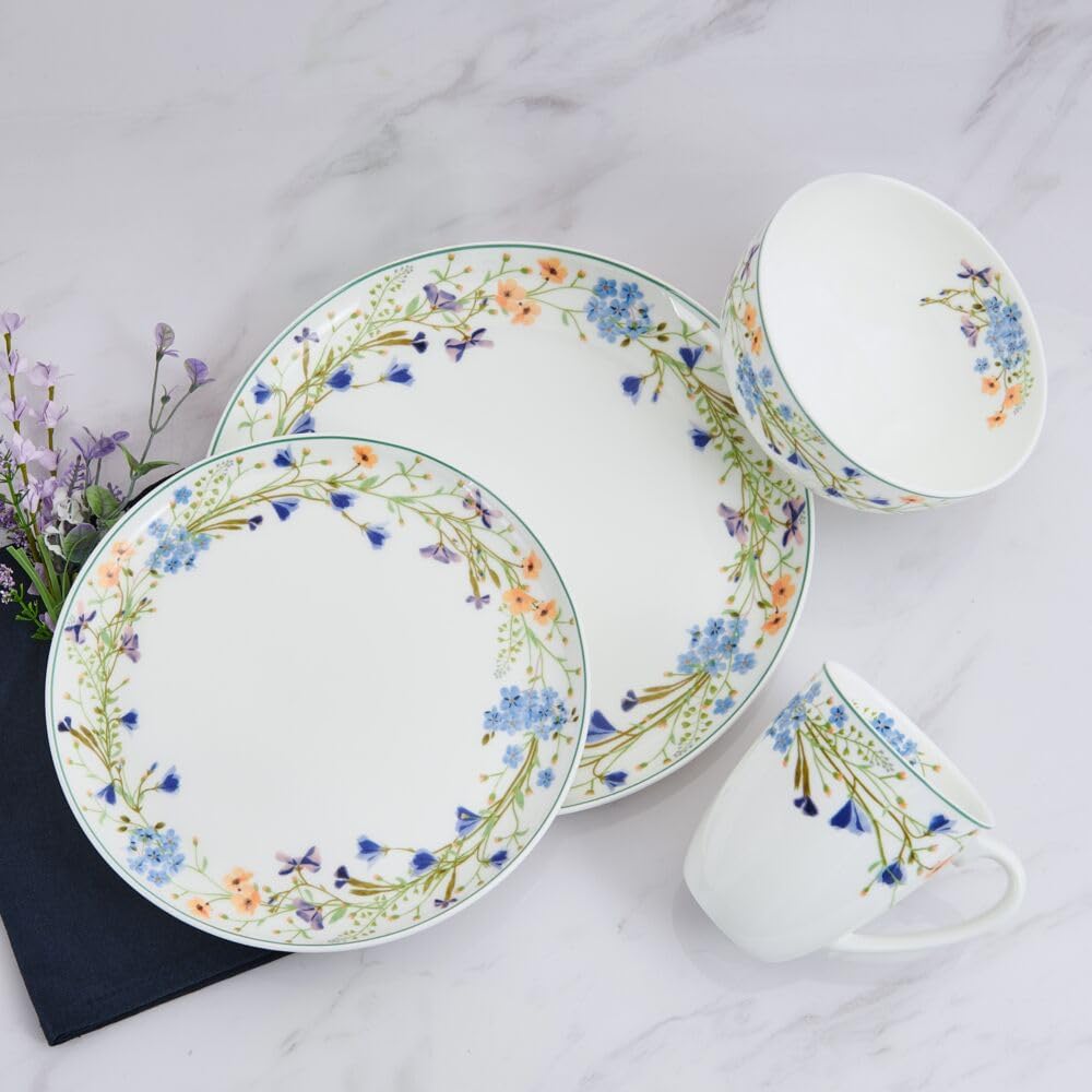 Mikasa Quinn Lightweight Bone China 12 Piece Dinnerware Plate Bowl Set, Service for 4