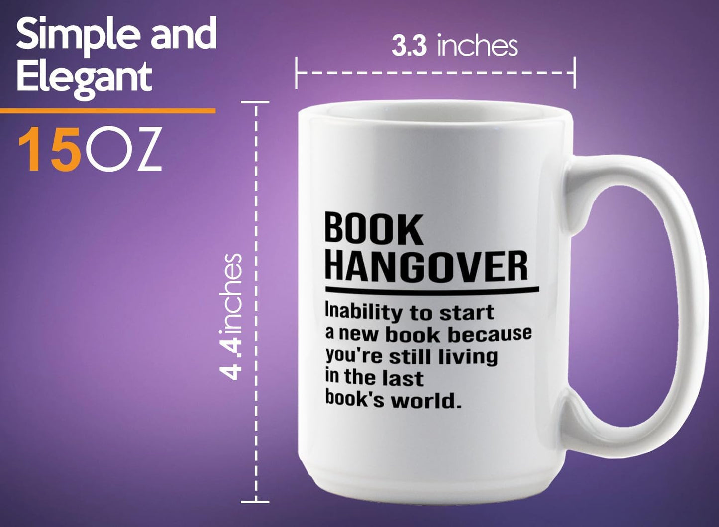 Book Lover Coffee Mug 15oz White -Book Hangover - Writer Editor Bookish Librarian Bibliophile Bookish Grammar Philosophers