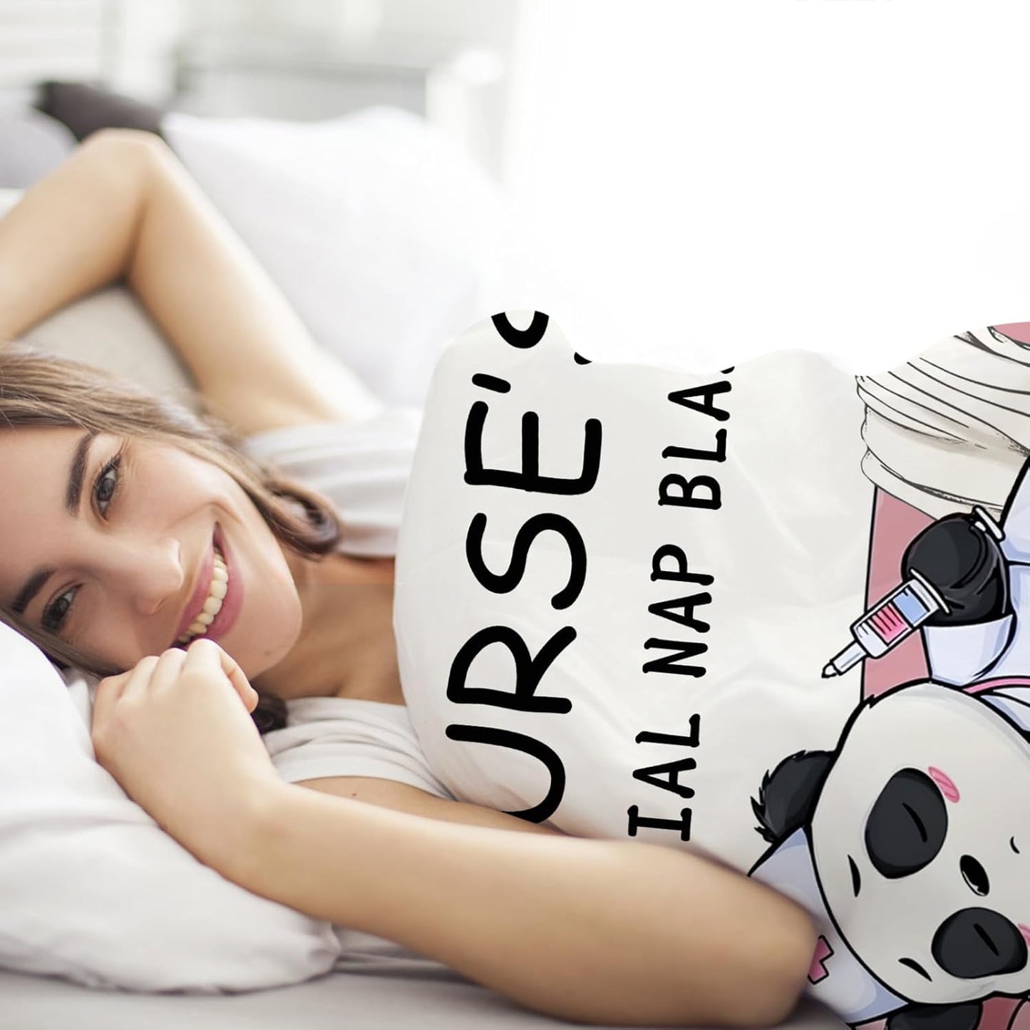 Nurse Appreciation Gifts for Women, Nurses Week/Day Gift for Her, Nursing Graduation Gifts - Funny Flannel Panda Blanket, LPN RN Birthday Gift for Nurses Practitioner Nursing Student, 80" x 60"